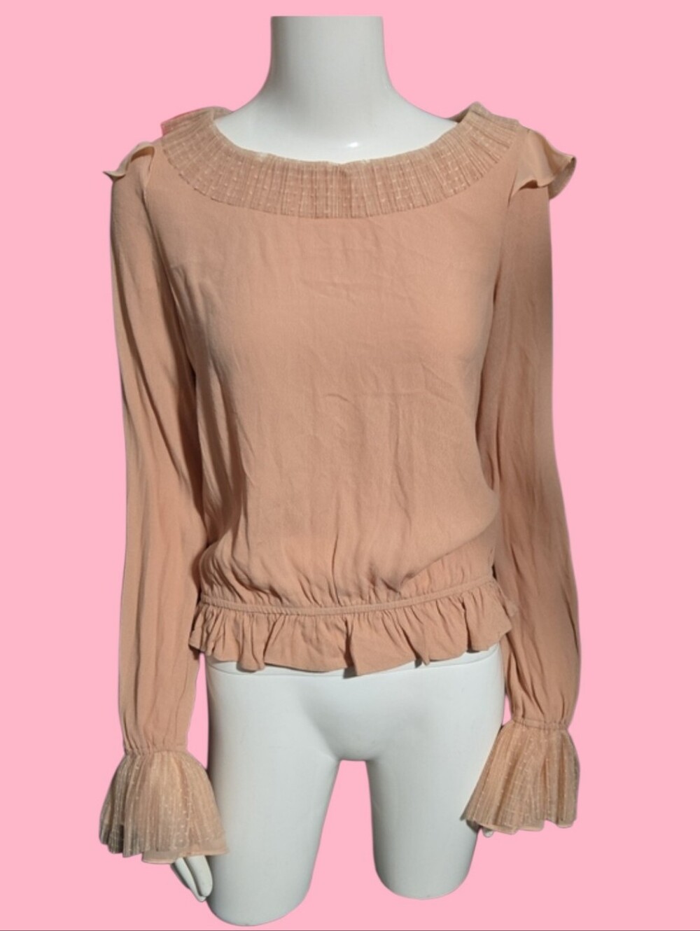 For Love & Lemons Peach Ruffle Waist Peasant Blouse